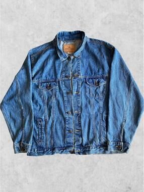 Open Trails Mens Denim Jacket XL Trucker Regular Blue Cotton Vintage 90s Stonewa